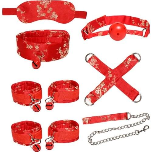 7pcs BDSM Suit Retro Jacquard Sex Toys Bondage Bandage Handcuffs Shackles Couple Flirting Blindfold Mouth Plug Alternative Game