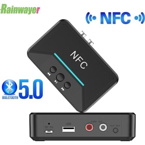 NFC Bluetooth 5.0 Receiver Adapter 3.5mm RCA AUX Audio Adapter Wireless Bluetooth Adapter for Car TV Speaker Receiver with Mic
