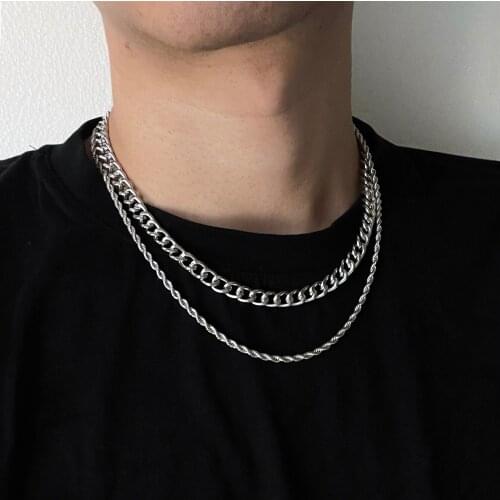 Aprilwell 2 Pcs Punk Twist Chain Necklaces for Women 2021 Trend Kpop Grunge Colar Choker Emo Cube Chains Men Jewelry Accessories