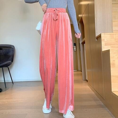 Wide Leg Pants For Women Casual Elastic High Waist Solid Loose Long Pant Straight Trousers Femme Korean Pantalon