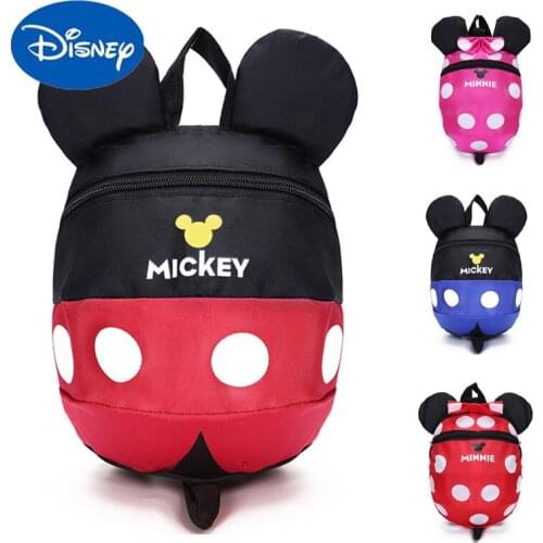 Disney Mickey Minnie Baby School Bag 1-3 Year Old Childrens Bag Cute Boys Girls Baby Kindergarten Backpack with Anti-lost Rope