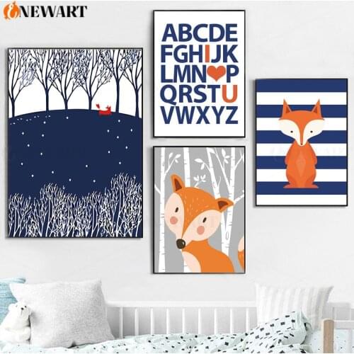 Forest Fox Child Wall Poster Canvas Art Print Simple Cartoon Painting Nordic Kids Decoration Picture Baby Boy Bedroom Decor