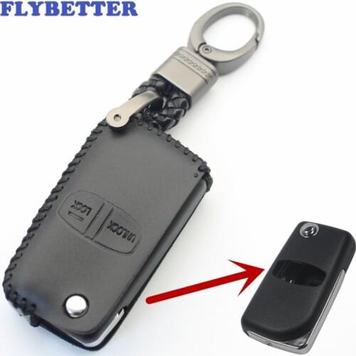 FLYBETTER Genuine Leather 2Button Flip Remote Key Case Cover For Mitsubishi Pajero/Grandis/Outlander/Lancer-EX (B) L357
