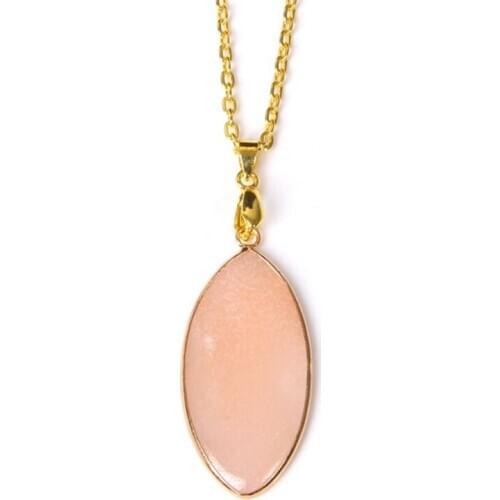 FYJS Unique Light Yellow Gold Color Marquise Shape Rose Pink Quartz Pendant Link Chain Necklace Fashion Jewelry