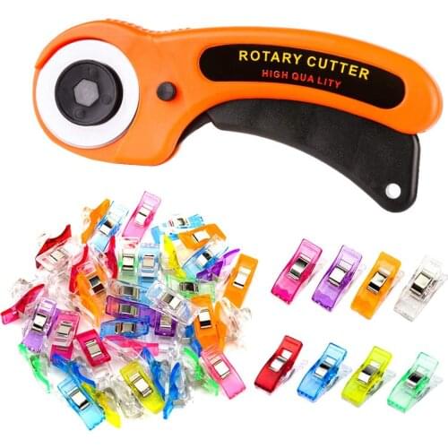 KAOBUY 51PCS Ergonomic Sewing Craft Cutting Tool Set Including Fabric Rotary Cutter 45mm And Multipurpose Sewing Clips