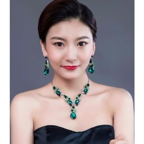 European and American necklace and earrings set, purple gemstone female dress banquet accessories wholesale