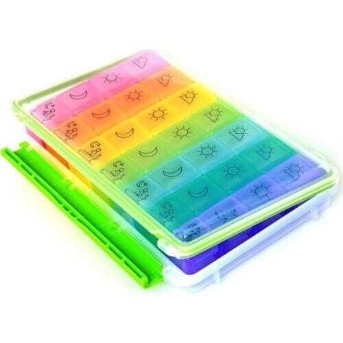 Weekly AM/PM Pill Box, Portable Travel Pill Organizer (7-Day / 4-Times-A-Day) with Moisture-Proof Design and Large Compartments