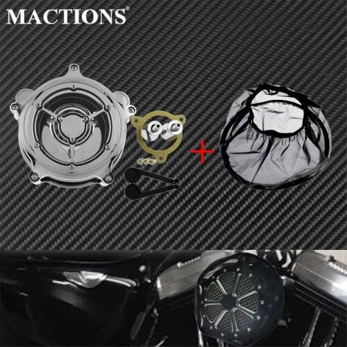 Motorcycle CNC Clear Air Cleaner Air Filter Intake + Protective Cover Rain Sock For Harley Touring Softail Dyna Road Glide Trike