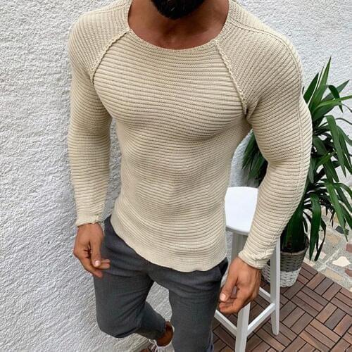 Mens Sweaters Casual Knitted Pullovers Soild Color Sweater Slim Fit Long Sleeve Knitwear Male Round Neck 2019 New Autumn Winter