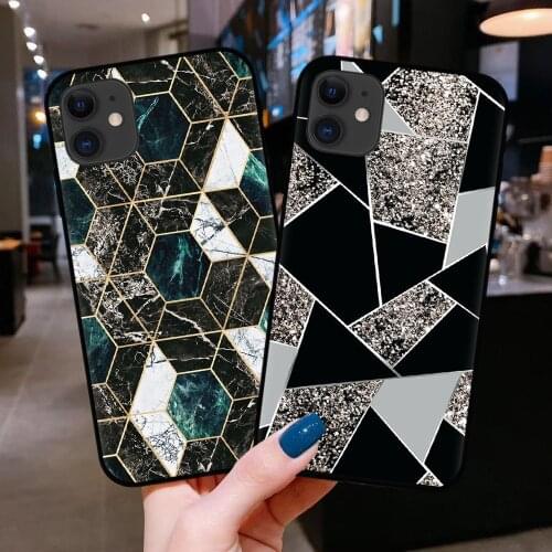 Marbled pattern Soft Silicone Back Cover Case For Fundas iPhone 11 Pro X XR XS Max 8 7 6 6S Plus 5S SE 2020 Black TPU phone Case