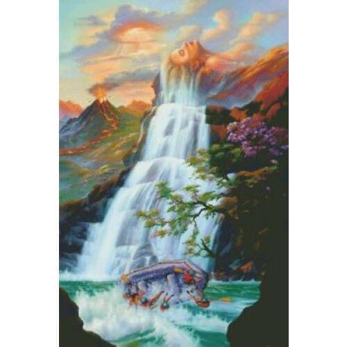 Long hair beauty water waterfall scenery Needlework,Aida Cross stitch,Embroidery kits 14CT Patterns Cross-Stitching,DIY Handmade