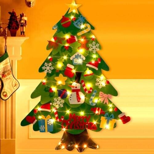 New Felt Christmas Tree 3.2ft DIY Wall Hanging Xmas Tree with 32 pcs Ornaments and 50 LEDs String Lights Christmas Decoration