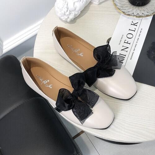 New Women Flat Shoes Ladies Shoes Fashion Joker Comfort High-quality Leather Cute Bow Flat Shoes Casual Womens Shoes W33-64
