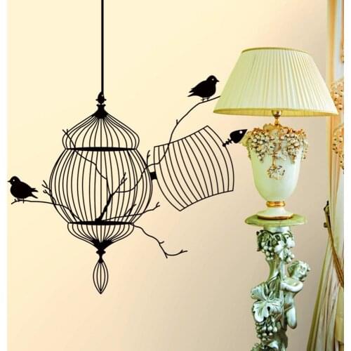 New birdcage bird vinyl wall decal home decor living room diy art mural removable wall stickers