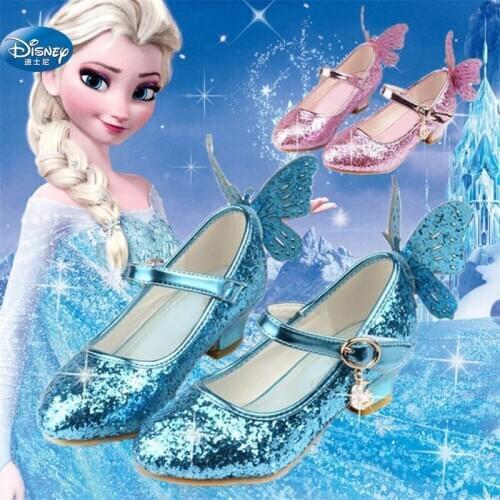 Frozen Elsa princess shoes spring and autumn models pink blue childrens shoes elsa Elsa girls high heels 26-38
