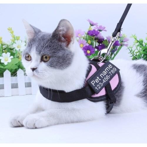 Personalized Cat Harness Nylon Mesh Anti-lost Breathable Adjustable Pet Harness For Dog Kitten Harness Vest With Custom Patch