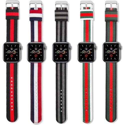 Woven Nylon Strap for Apple Watch Series 5 4 3 2 stripe Color Buckle Watchband 38 42 MM Replacement band for Watch Accessoriess