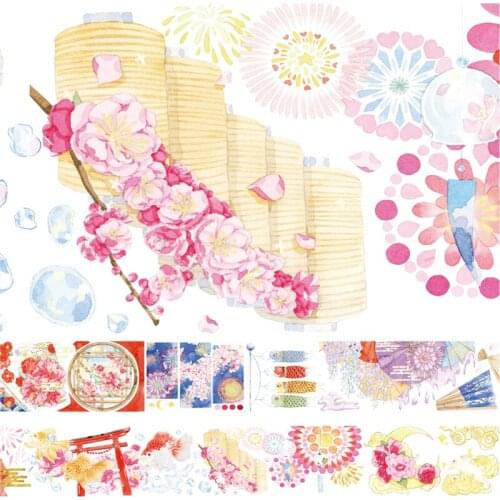 Romantic Japanese Cherry Scenery PET Washi Tapes Bullet Journal Masking Tape Adhesive Tape DIY Scrapbooking Washi Sticker