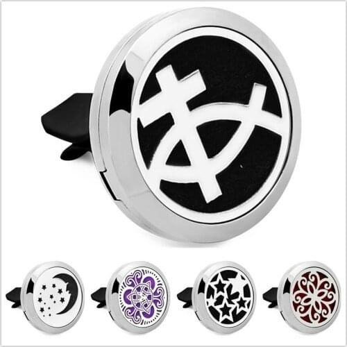 CG100-CG134 Fish Cross Perfume Locket Car Diffuser locket vent clips Essential Oil Aroma locket Magnetic 316L stainless steel