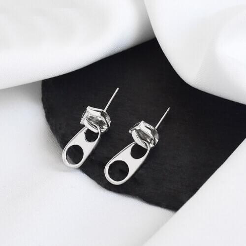 Real 925 Sterling Silver Zipper Head Stud Earrings Stylish Ear Studs Hypoallergenic Jewelry for Women Men Unisex