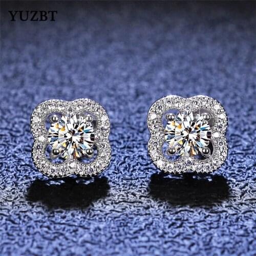 YUZBT Real 925 Silver Total 1 ct Brilliant Cut Gemstone Diamond Test Past D Color Moissanite Elegant Wedding Stud Earrings Gift