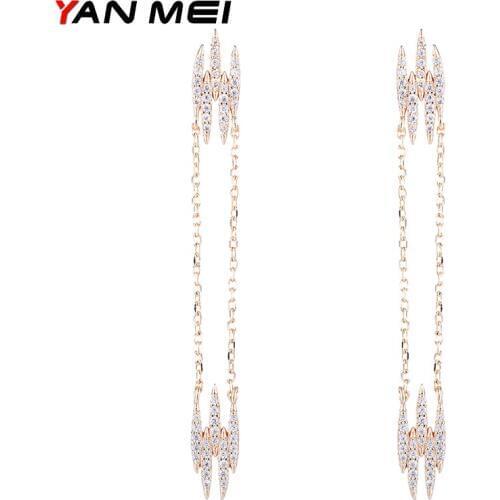 YANMEI CZ Geometric Chain Dangle Earrings For Women Elegant Long Rhinestone Earring Fashion Jewelry YME7796Y