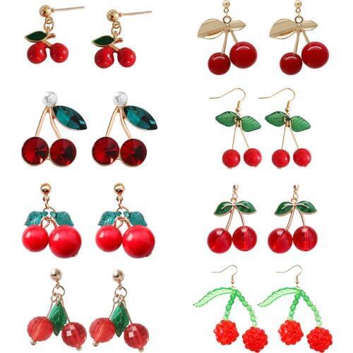 Cute Red Cherry Drop Earrings for Women Sweet Fruit Fresh Cherry Pendant Earrings Female Student Ear Jewelry Couple Gifts