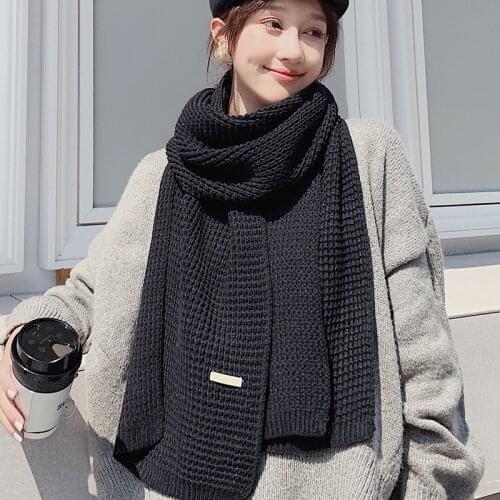 Solid Color Knitted Scarf Men Women 2020 Korean Style New Autumn Winter Handmade Warm Jacquard Weave 200*30CM Large Shawls