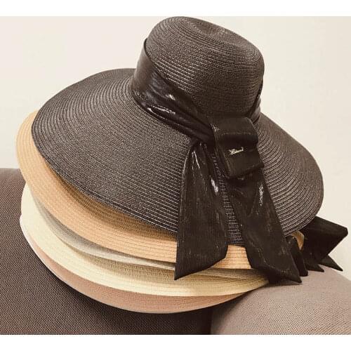 2020 New Elegant Large Brim Summer Hats Ribbon Tie Straw Hat Adult Sun Hat UV Protect Beach Hat Fashion Women Kuntucky Derby Hat