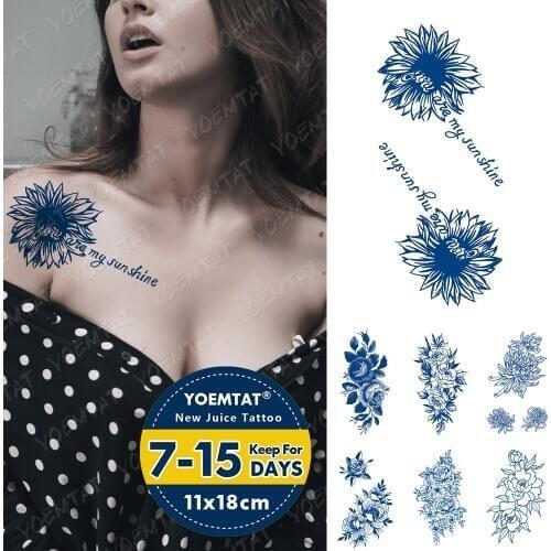 Juice Ink Tattoos Body Art Lasting Waterproof Temporary Tattoo Sticker Sunflowers Flower Tatoo Arm Fake Sketch Peony Tatto Women
