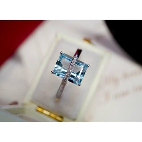 SX528 Jewellery Solid 18K White Gold Nature 2ct Blue Aquamarine Gemstones Rings for Women Fine Jewelry Presents