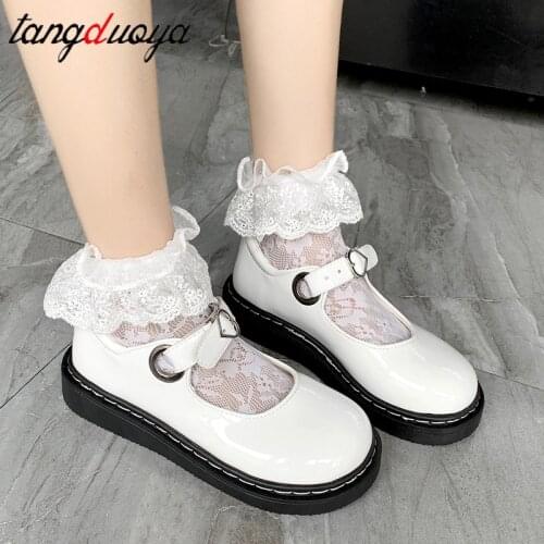 Spring Autumn Girls Lolita Shoes Patent Leather Women Mary Janes Shoes Platform Woman Round Toe Ladies Shoes white pink students