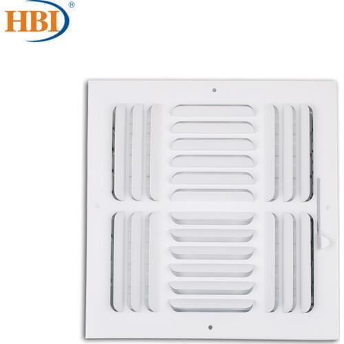 HBI 4-Way W10" x H10" Curved-Blade Ventilation Grille Air Outlet Valve Air Supply Register Air Vent Cover Steel Ceiling/Sidewall