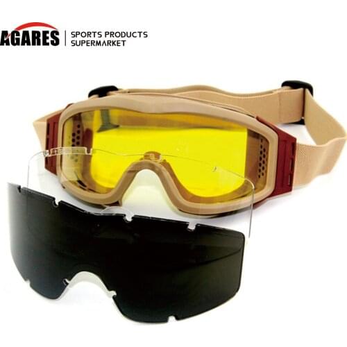 Military Airsoft Tactical Goggles Shooting Glasses Motorcycle Windproof Paintball CS Wargame Goggles 3 Lens Black Tan Green