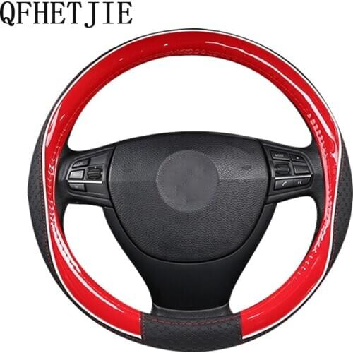 Four Seasons Universal Color Leather Embossed Car Steering Wheel Cover High-quality Non-slip Wear-resistant Car Handle Cover