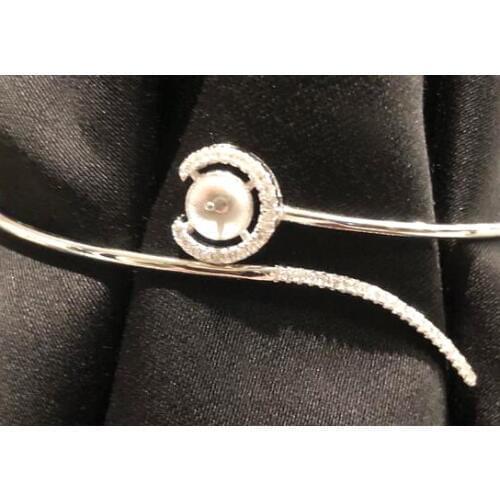 Gem-studded 925 Silver Bangle Mounting, Open Mouse Fit 7-8.8 MM Pearl Coral Crystal Gem Bead Bangle Finding Adjustable Size