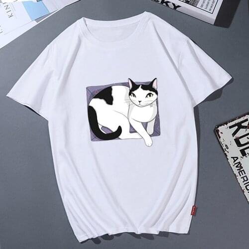 Fun Cute Cat Spoof Tops Tees Korean Casual Ins Cartoon Loose Women Shirt Dropshipping Clothes Harajuku Short Sleeve Punk Tees
