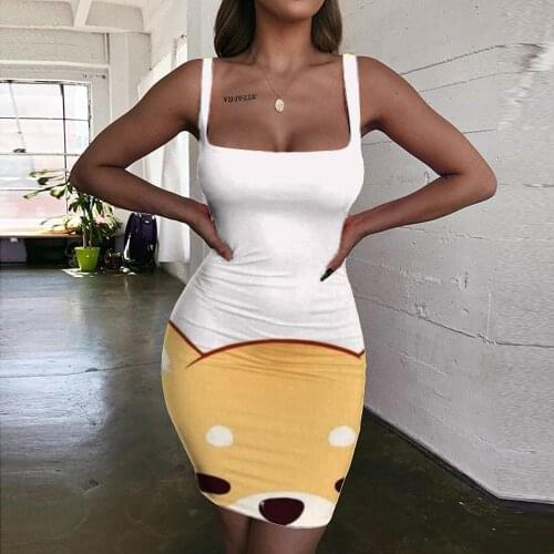 Giyu Brand Dog Dresses Women Lovely Halter Sleeveless Animal 3d Print Kawaii Bodycon Dress Womens Clothing Mini Evening Beach