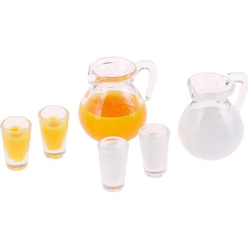 1:12 Dollhouse Miniature Accessories Mini Juice Jug Cup Set Simulation Drink Milk Model Toys for Doll House Decoration