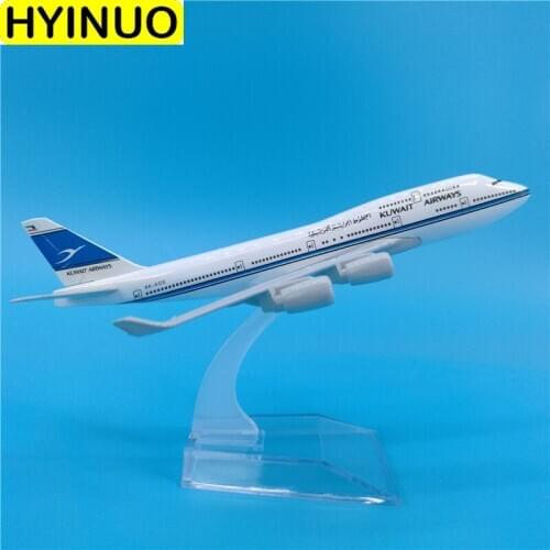16CM 1:400 Boeing 747 B747 model airplane Kuwait Airways landing gear W base alloy aircraft plane Kid collectible Show toy model