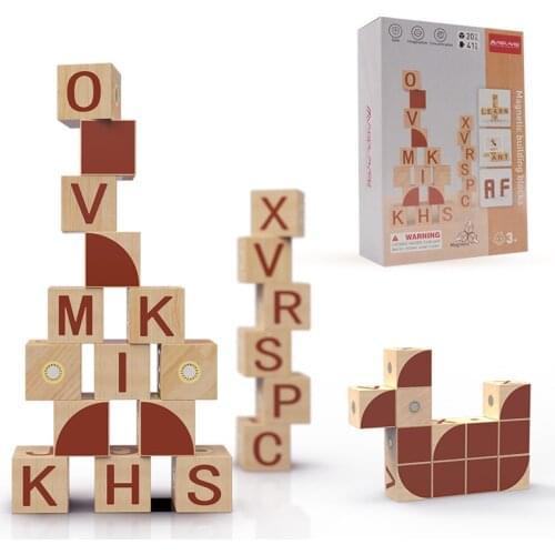 Magnetic Wooden Blocks 20PCS Wood Toy English Alphabet Magnetic Building Blocks Preschool Educational Toys for Baby