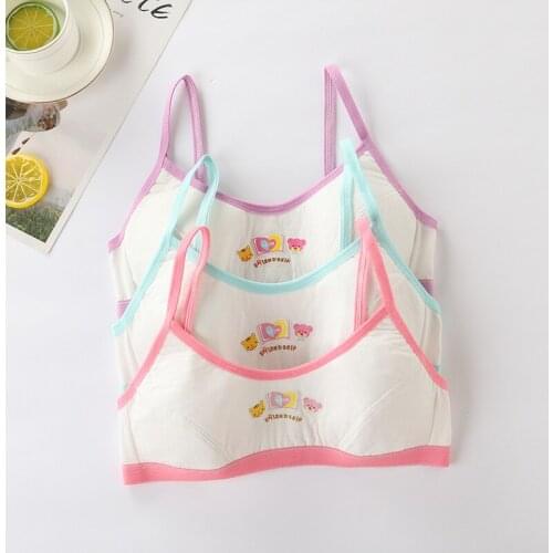 3PCS Girls Cotton Topic Young Underwear Teenage Training Bra Natural Sling Vest Classic Loves for 8-15 Years