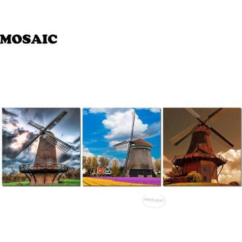 3pcs/set,Full Diamond Embroidery,Holland Windmill,3d Diy Diamond Painting Cross Stitch Kits 5D Diamond Mosaic Crafts wall art