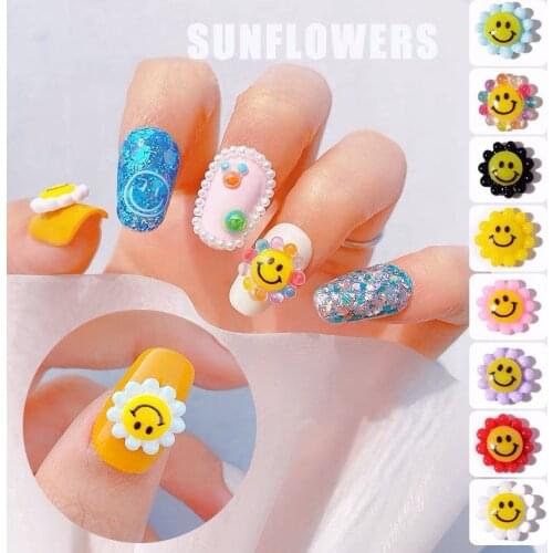 30/100pcs Cute Resin Sun Flower Smiley Stylish 11x11mm Nail Art Decorations Rhinestones DIY 3D Charms Manicure Art Accessories