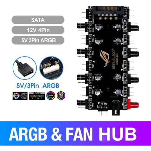 5V/3/12V4 Pin ARGB 4 Pin Fan PWM HUB 8 Ports Cable Organizer Winder Management Adapter Converter Card Module Board
