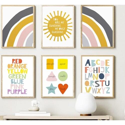 Abstract Sun Rainbow Clouds Boho Educational Nursery Posters And Prints Wall Art Canvas Painting Wall Pictures Kids Room Decor
