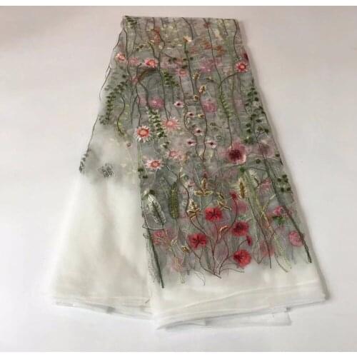 Gold thread African Tulle Lace fabric for party dress.high quality 3d flower lace gold net mesh lace fabric 5 yards white