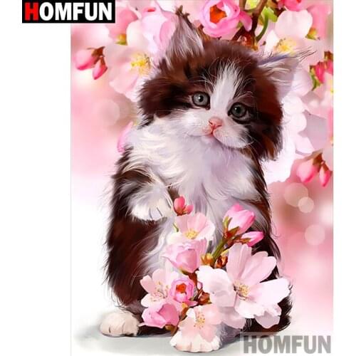 HOMFUN Full Square/Round Drill 5D DIY Diamond Painting "Cat flower" Embroidery Cross Stitch 3D Home Decor Gift A11032