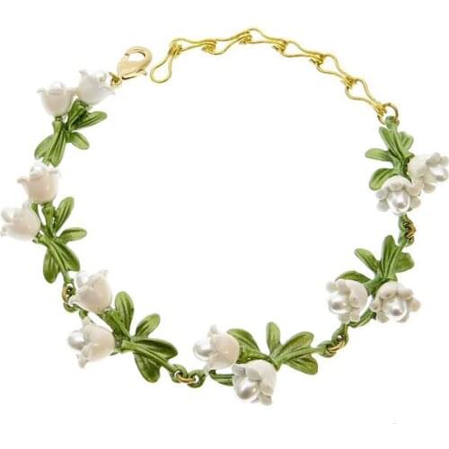 American Jewelry fast selling lacquer alloy half hole pearl Valley lily leaf anchor the same womens bracelet bracelet