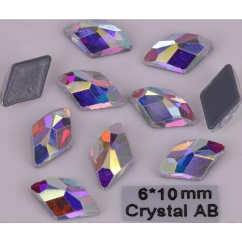 Free Shipping! High Quality 6x10mm Crystal AB Rhombus Flat Back Hotfix Rhinestones / Iron On Flat Back Crystals